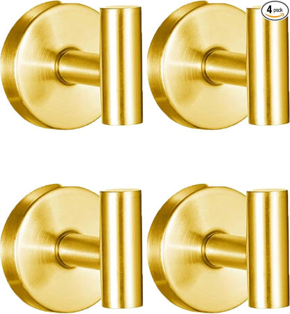 4-Pack Suction Cup Hooks, Heavy Duty 11lb Capacity Shower Hooks for Towels, No-Drill Mounting on Bathroom Glass Mirror Tiles & Smooth Non-Porous Surfaces (Gold)