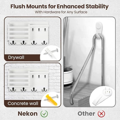 Nekon Mail Holder for Wall Mail Organizer with Key Hooks Hallway Farmhouse Decor Storage Racks with Floating Shelf and Flush Mount Hardware (16.8Inch x 10Inch x 3.2Inch)