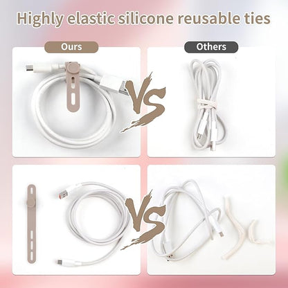 Oligei 25 Pcs Silicone Cable Ties, Cable Ties Reusable, High Elasticity Cord Wraps for Electrical Cords, Cord Organizer for Earphone, Phone Charger(Khaki)