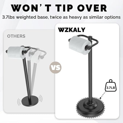 Black Toilet Paper Holder Stand, Matte Black Toilet Paper Holder Free Standing, Post Pivoting Design & Stable Weighted Base SUS304 Stainless Steel for Bathroom(Mega Roll)
