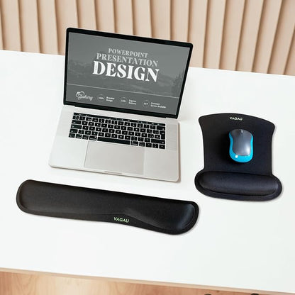 VAGAU Premium Keyboard Wrist Rest and Mouse Pad Wrist Support, Ergonomic Memory Foam Set for Office, Laptop, Mac, Computer and Gaming, Comfortable Typing &Wrist Pain Relief (2 Pack)