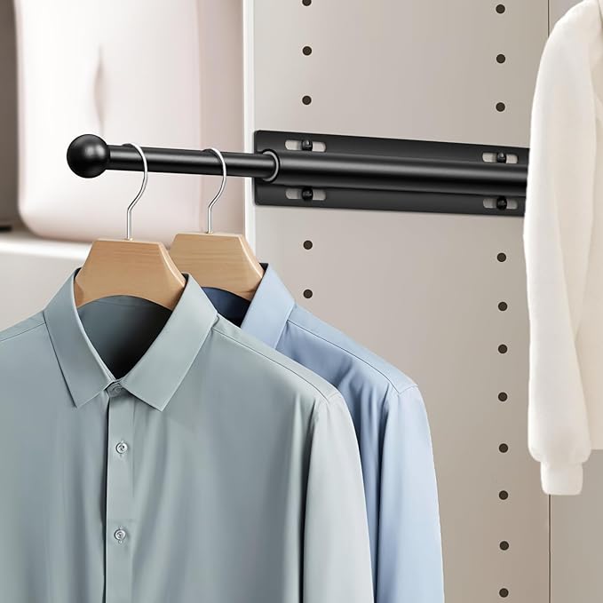 Supforce 2 PACK Valet Rod for Closet Pull Out, Retractable Slide Out Valet Rod Closet Organization, 12" Aluminum Valet Clothing Hanger Rods Perfect for Suits, Freshly Pressed Clothes, Black