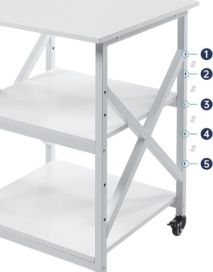Fannova Large Printer Stand with Height Adjustable Storage Shelf, 23.6 x 23.6 Inches Square Printer Table with Industrial Wheels, Multi-use 3 Tier Rolling Printer Cart for Home Office - White