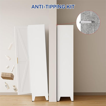 COFaR Farmhouse Kitchen Pantry Cabinet, 61 in Tall Metal Storage Cabinet with 3 Adjustable Shelves and 2 Barn Doors, Freestanding Cupboard for Garage Kitchen Office Bathroom Laundry, White 4 Tiers
