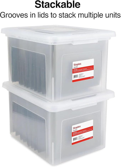 STAPLES File Box Plastic File Box Snap, Letter/Legal Size, Clear, 2/Pack
