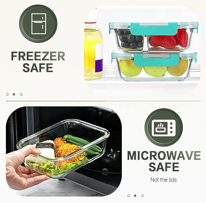 KOMUEE 10 Packs 30 oz Glass Meal Prep Containers,Glass Food Storage Containers with Lids,Airtight Lunch Bento Boxes, Microwave, Oven, Freezer and Dishwasher,Green