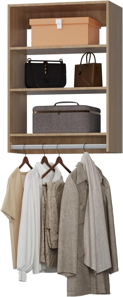 ROOMTEC 25.5" Medium Hanging Closet Unit, Modular Closet System with Hanging Rod, Wardrobe Organizer for Bedroom or Walk-in Closet, Wall Mounted, Customizable Clothes Storage Unit, Wood