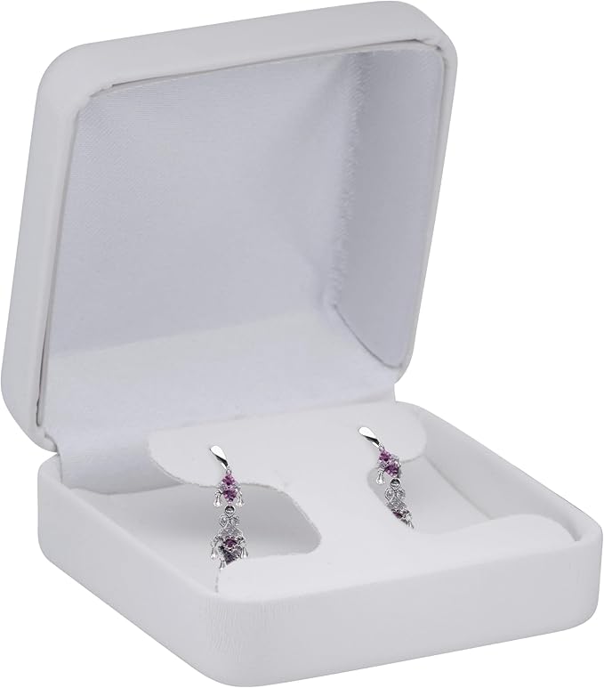 Luxury Rounded-Top-Leather T-Style Earring Box for Women & Girls – Jewelry Gift Box Ideal for Hanging Earrings & Hoops – Earring Case with Leather Interior and Satin Inner Top