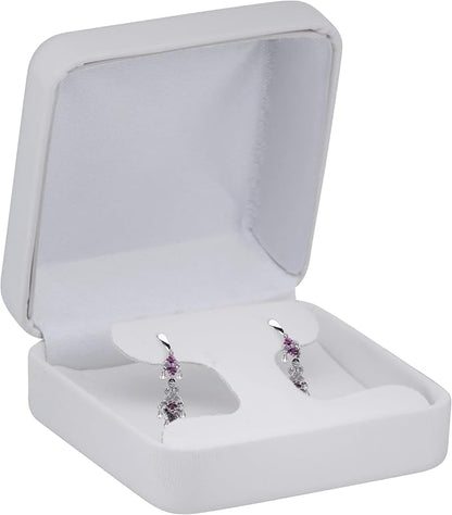 Luxury Rounded-Top-Leather T-Style Earring Box for Women & Girls – Jewelry Gift Box Ideal for Hanging Earrings & Hoops – Earring Case with Leather Interior and Satin Inner Top
