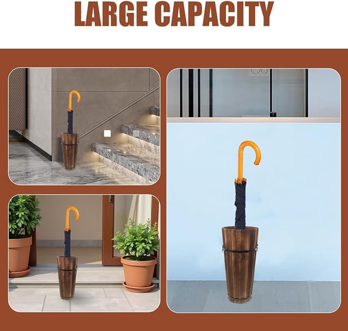 PRETYZOOM Wooden Umbrella Stand Garden Umbrella Base for Outdoor Patio Entryway Modern Design Carbonized Wood Canes