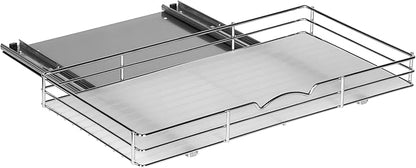 Pull-Out Cabinet Spice Rack Organizer - Slim Slide-Out Storage for Spices, Bottles & Jars, Premium Heavy-Duty Steel, Easy Install for Narrow Kitchen Cabinets - 20 ⅜ W x 10 ½ D x 2 ¾ H, Chrome