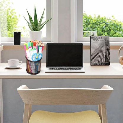 Pen Holder Pencil Holder Mesh Metal Pen Cup Holder Pencil Cup Holder for Desk Office Home Pen Organizer Black, 6 Pack