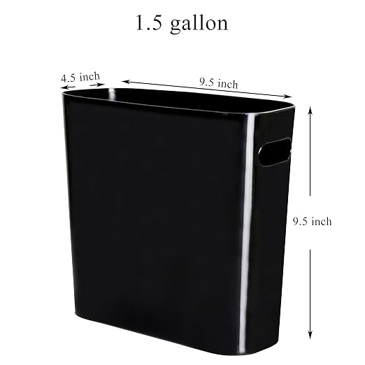 Youngever 1.5 Gallon Slim Trash Can, Plastic Garbage Container Bin, Small Trash Bin with Handles for Home Office, Living Room, Study Room, Kitchen, Bathroom (1 Pack Black)