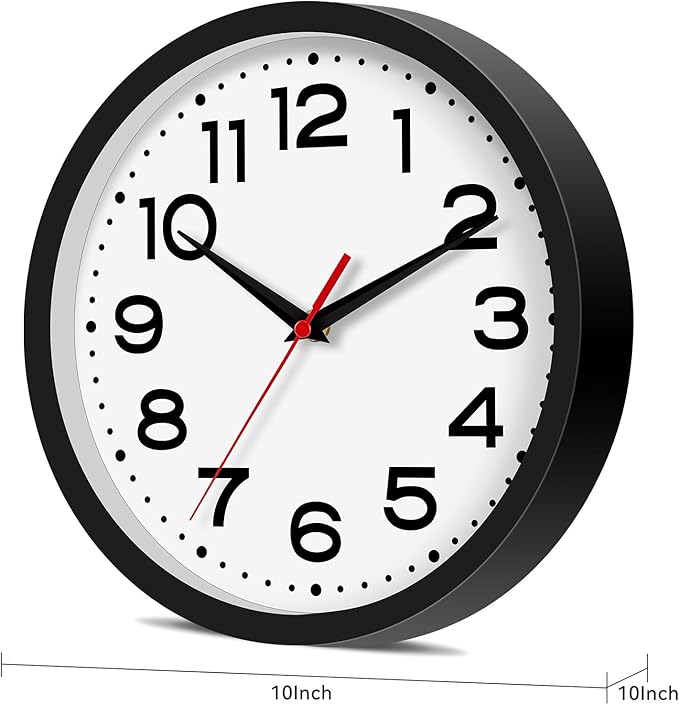 Roymnie Wall Clock 10 Inch Silent Non-Ticking Modern Clock Battery Operated Classic Simple Minimalist Analog Decorative for Kitchen, Living Room,Office, Bedroom, Bathroom (Black)