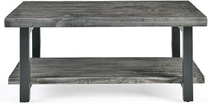 Pomona 42-Inch Rectangular Solid Wood Coffee Table with Storage Shelf & Metal Legs – Modern Rustic Industrial Living Room Table by Alaterre Furniture (Slate Grey)