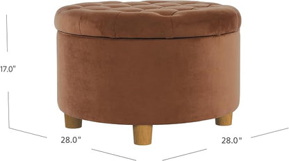 Homepop Home Decor | Button Tufted Velvet Round Storage Ottoman | Ottoman with Storage for Living Room & Bedroom, Spice Orange Velvet