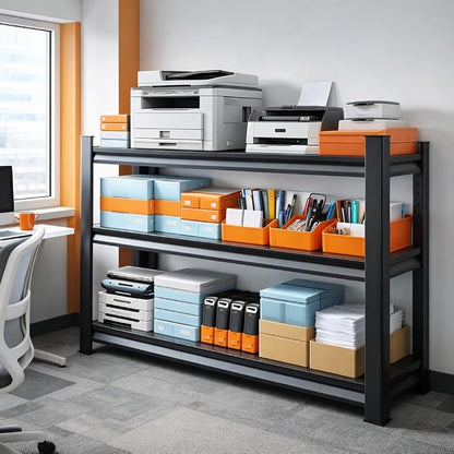 Printer Stand with Storage, 3-Tier Industrial Heavy Duty All-Metal Office Organizer Shelf, Space-Saving Storage Rack for Printer, Scanner, Copier, Paper and Office Supplies, Black,31.5"H×27.6"W×13.8"D
