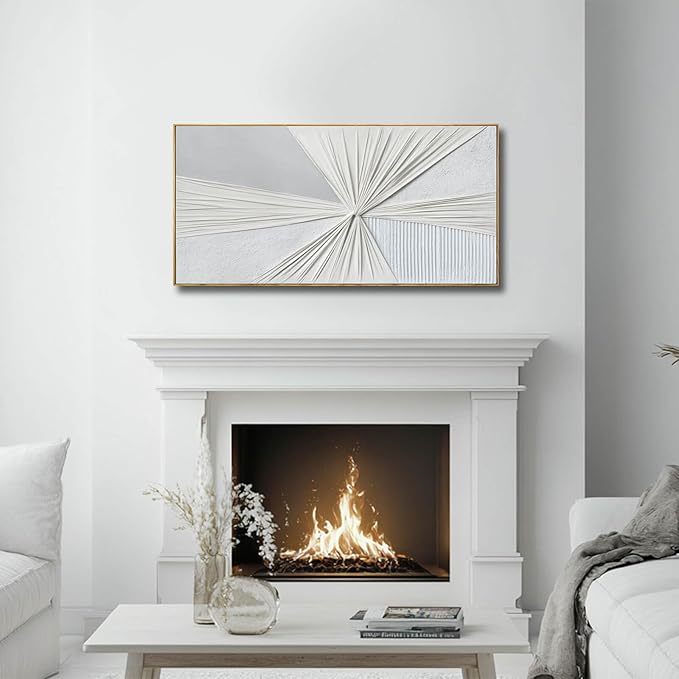 Modern Abstract Wall Art White And Beige Wall Decoration for Dining Room Bedroom Office 20×40 Inch Textured Artwork Decor