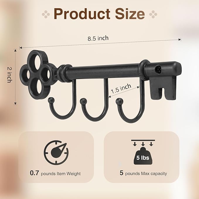 Classic Wall Mounted Key Holder Hook Rack, Vintage Key Rack for Entryway(Bronze Grey)