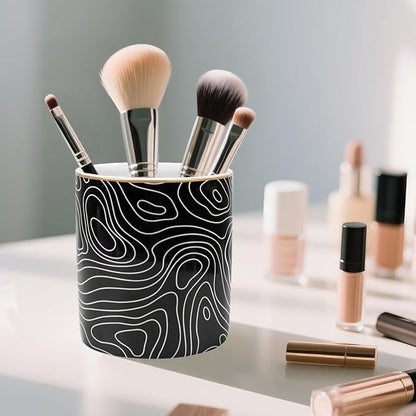 WAVEYU Pen Holder, Pencil Cup for Desk, Cute Makeup Brush Holder, Durable Ceramic Organizer Decor for Room, Office, Classroom, Abstract Pattern