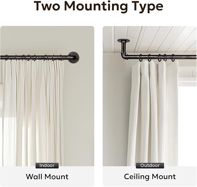 Zeerobee Curtain Rods for Windows 32 to 48, 1 Inch Industrial Wrap Around Vintage Bronze Curtain Rod, Indoor/Outdoor Room Divider Adjustable Drapery Pole, 32"-48"