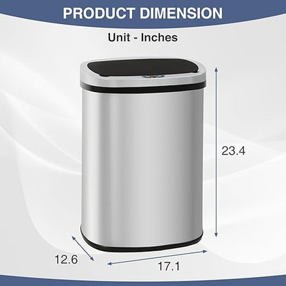 PayLessHere | 13 Gallon Stainless Steel Trash Can | Steel | Automatic Touchless Lid with Motion Sensor | Kitchen Garbage Can with Waterproof Design | for Home, Office, Bathroom | Pack of 1