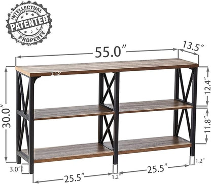 IBF Rustic Console Table, Industrial Wood and Metal Sofa Table, Hallway Entry Table for Home Living Room, Barnwood Foyer Accent Entryway Table with Retro Vintage Storage Shelf, Rustic Oak, 55 Inch