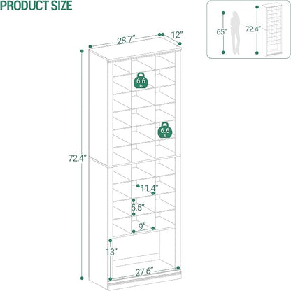 Hzuaneri 11 Tiers Shoe Storage Cabinet, Tall Shoes Cabinet with Cubby, Freestanding Wooden Shoe Organizer, 30-33 Pairs, Shoes Cubby Organizer for Entryway, Bedroom, White SR39303X