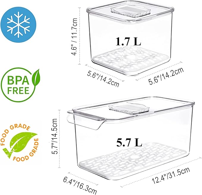Produce Saver Containers for Refrigerator 3 Pack, Stackable Plastic Fridge Food Fruit Vegetables Storage Bins with Vented Lids, Clear Freezer Fresh Keeper Organizers and Storage Container Set