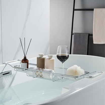 Stainless Steel Bathtub Caddy Tray, Expandable Bathtub Holder Table, Adjustable Bathroom Tray, Bath Organizer Tub Shelf,Gold,26.8~35.4in