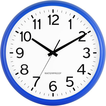 Caysie 16 Inch Sealed Large Outdoor Clock Waterproof, Silent Battery Operated Weatherproof Wall Clocks for Pool Patio Outside Home (Blue)