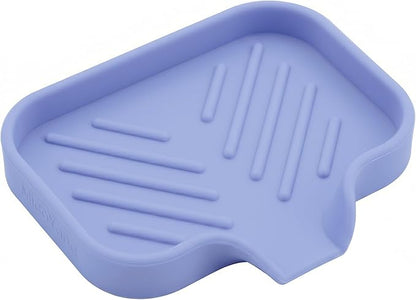 MicoYang Silicone Soap Dish with Drain Spout, Self-Draining Sink Organizer Tray for Bathroom & Kitchen, Sponges, Dispensers & Soap Holder, Non-Slip & Dishwasher Safe, Light Purple (Compact, 4.9"×3.2")
