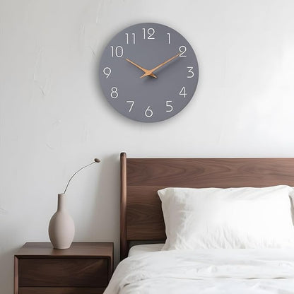 Mosewa Wall Clock 8 Inch Gray Battery Operated Silent Non Ticking Simple Modern Clock Decorative for Bedroom Living Room Kitchen Home Bathroom Office