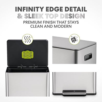 SIMPLI-Magic Infinity Edge 60L / 16 Gallon Kitchen Trash Can - Hands-Free Step Pedal, Soft-Close Lid, Stainless Steel Garbage Can with Inner Bucket