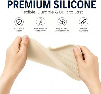 MicoYang Silicone Soap Dish with Drain Spout — Self-Draining Sink Organizer Tray for Bathroom & Kitchen, Sponges, Dispensers & Soap Holder, Non-Slip & Dishwasher Safe, Tapioca (Medium, 9.6"×5.3")