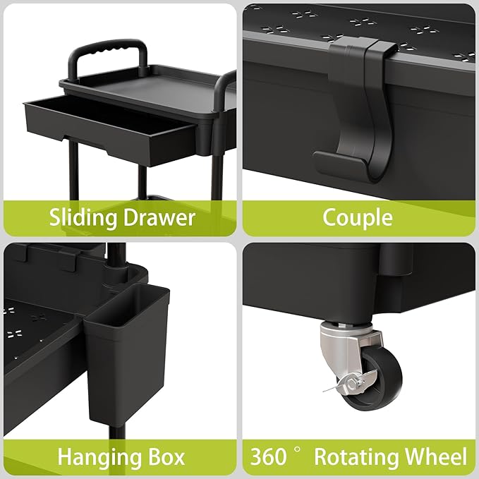 Sorgion 4 Tier Rolling Cart Organizer,Art Craft Diaper Bedside Snack Laundry Room Bathroom Organizer Narrow Thin Slim Rolling Trolley Utility Cart with Wheels for Kitchen,Office(Black)
