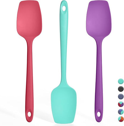 Ironberry Silicone Spoonula Set: 600ºF Heat Resistant Food Grade Cooking Baking Utensils, Kitchen Flexible Nonstick Rubber Pan Spoon Spatula for Mixing, Scrambling, Scooping (3 Pieces, Multicolor 3)