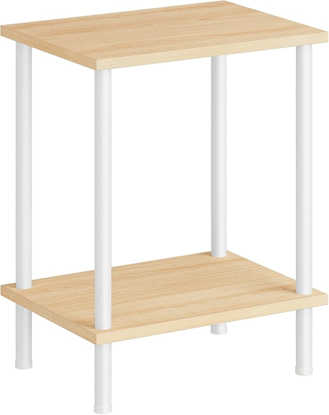 HOOBRO End Table, Small Side Table, Nightstand with 2-Layer Storage Shelves, Sofa Table for Small Spaces, Living Room, Bedroom, Stable Frame, Easy Assembly, Natural and White WN09BZ01