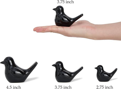 Artconal Small Black Bird Statue Ceramic 2-Piece Set, 2¾ inch Cute Knick Knack for Home Office Shelf Desk Decor