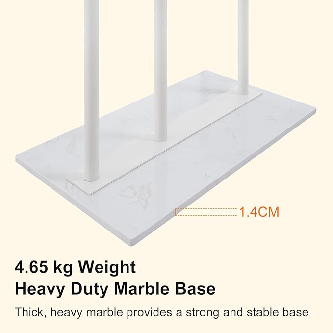 Freestanding Coat Rack with Marble Base Heavy Duty Clothes Rack Metal Coat Tree Stand Hat Rack for Corner Bedroom Entryway Living Room Hotel 19.69 x 11.02 x 68.9 Inches (White)