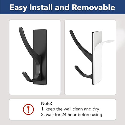 pickpiff Self Adhesive Coat Hooks for Hanging: Heavy Duty Stainless Wall Hook for Towel, Utensil, Backpack, Hat, Sturdy Metal Hanger for Bathroom, Kitchen, Door, 4-Pack, Matt Black