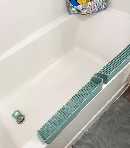 Bathtub Splash Guard for Tub - Silicone Tub Water Splash Guard with 4 Suction Cups, Bath Toy Holder, Tub Play Shelf for Kids, Bathtub Side Splash Guard Tray, Toddler Bathroom Essentials, 1Pack, Aqua