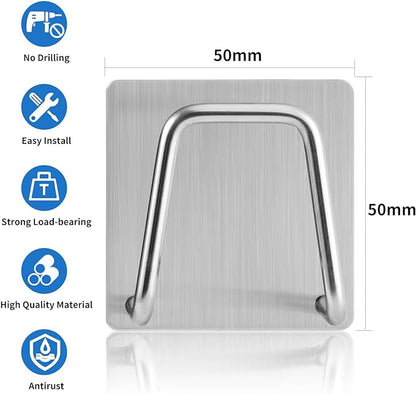 Adhesive Sponge Holder for Kitchen Sink, SUS304 Stainless Steel Scrubber Hanger Sink Caddy Accessories Storage Drain Rack Stand for Scratch Scrub Dishcloth Dishrag Steel Wool Strainer Stopper