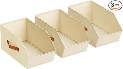 Homsorout Large Closet Storage Cubes - Closet Storage Bins with Dual Handles for Clothes, Towels, Toys, Shelf Organizer Bins for Bedroom, Nursery, Shelves, Small Spaces, Beige, 3 Pack