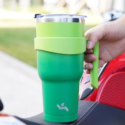 30 oz Tumbler with Handle and 2 Straw 2 Lid, Insulated Water Bottle Stainless Steel Vacuum Cup Reusable Travel Mug,Matcha Green