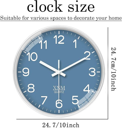 XNM Modern Blue Wall Clocks Battery Operated 10 Inch Classic Analog Clock for Home Office Bedroom Decor Minimalist Wall Clock Silent Non Ticking