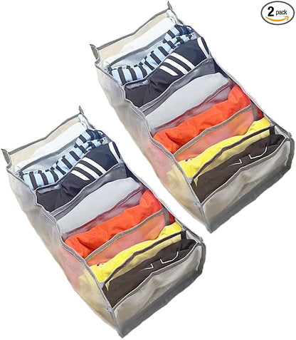 2 Pack Drawer Organizer for Thin Jeans,Pants,T-shirts Foldable Closet Organizer Drawer Soft Fabric Dresser Drawer Divider Bins for Thin Jeans,Pants,T-shirts (Gray-7M-2PCS)
