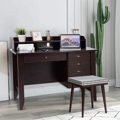 Safeplus 48" Computer Desk with 4 Storage Drawers and Hutch Wood Executive Table for PC Laptop