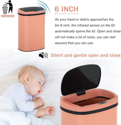 13 Gallon Stainless Steel Trash Can Automatic Trash Can Garbage Can Bathroom Garbage Can with Lid for Kitchen Living Room Office Bathroom, Electronic Motion Sensor Automatic, Pink