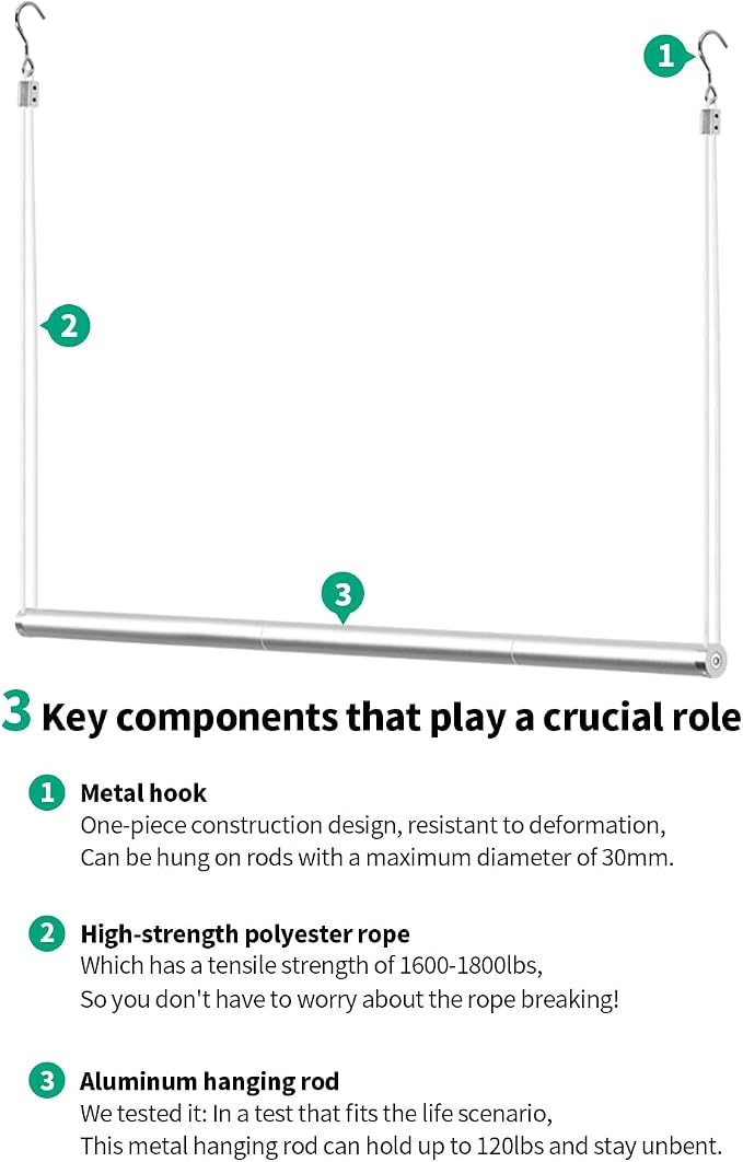 BaiNong Adjustable Closet Hanging Rod Heavy Duty 44'' Silver (Silver, 44 Inch)